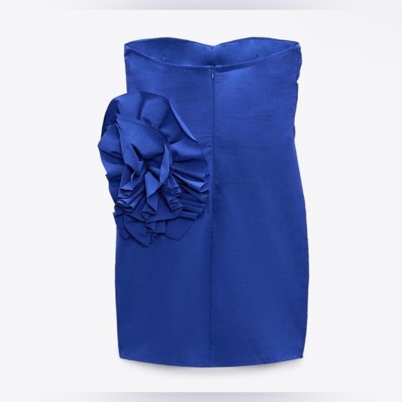 Royal Blue Side Ruffled Strapless Zara Mini Dress - Picture 5 of 8